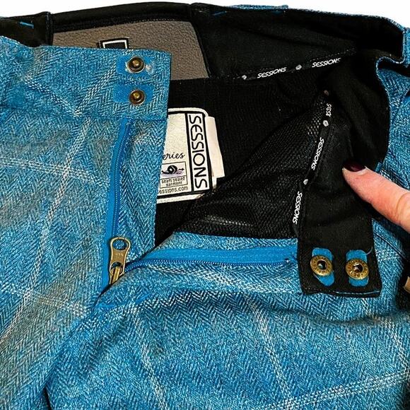SESSIONS Switch Window Ridge Series Blue Plaid Waterproof Pants ~ Women's SMALL - Picture 11 of 16